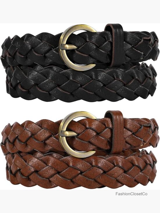 Accessories - 2 Braided Leather Belts - Skinny Woven Belt for Jeans & Pants